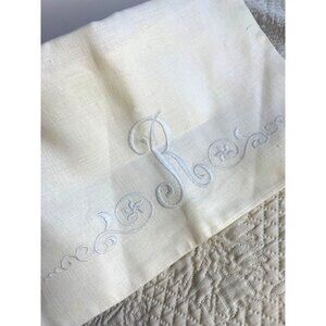 Vintage Monogrammed White Embroidered Pillowcase Cover 9.5" X 10" Decorative Fab